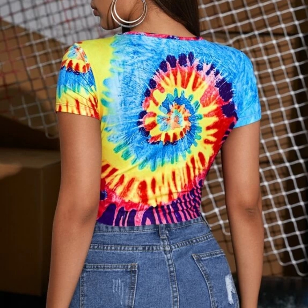 SHEIN | Distressed Tie-Dye Cropped Top - Picture 3 of 4